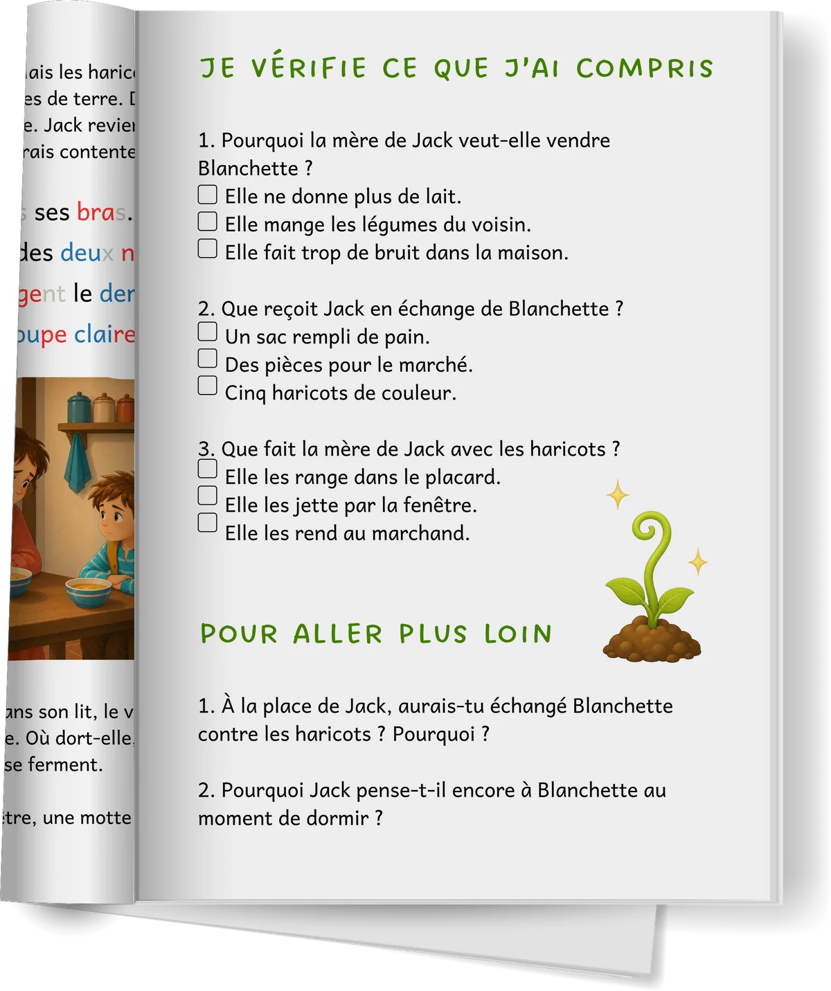 Questions de compréhension à la fin d’un chapitre de Jack et le haricot magique